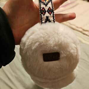C.C Cream Furry Earmuffs with Patterned Strap